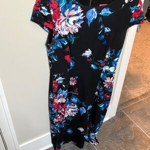 Betsey Johnson Black Midi Dress with Colorful Floral Print